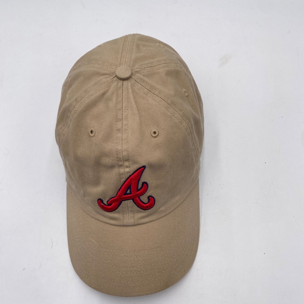 ATLANTA BRAVES 47 Brand Clean Up Hat Cap OSFA Khaki Tan Red Logo Adjustable MLB - Picture 4 of 12